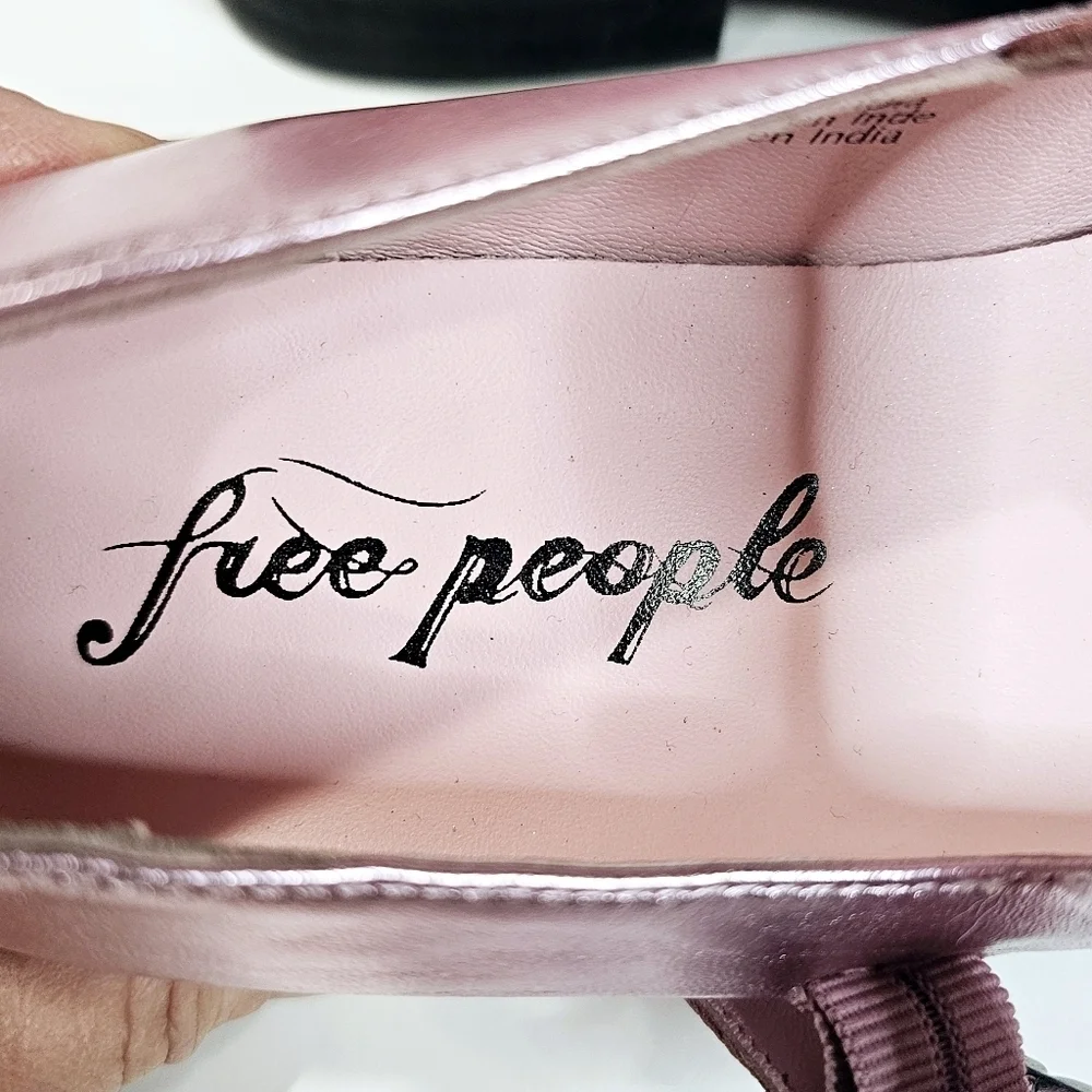 Free People Rumor Diamante Mary Janes Flats Pink Faux Leather - Picture 5 of 10